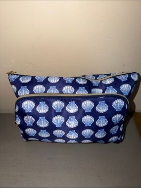 Dabney Lee Navy & White Shell Print Double-Zip Cosmetic Bag